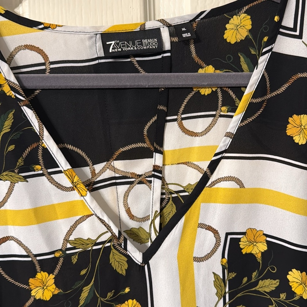 NY & Co 7th Ave Black and Yellow Floral blouse - Picture 2 of 7